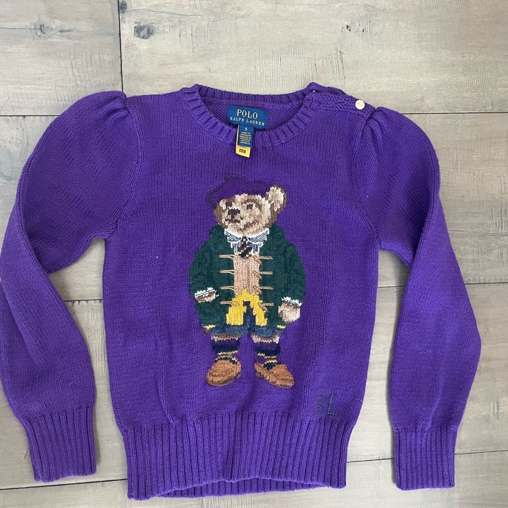 Ralph Lauren Purple Kids Sweater with Bear Design